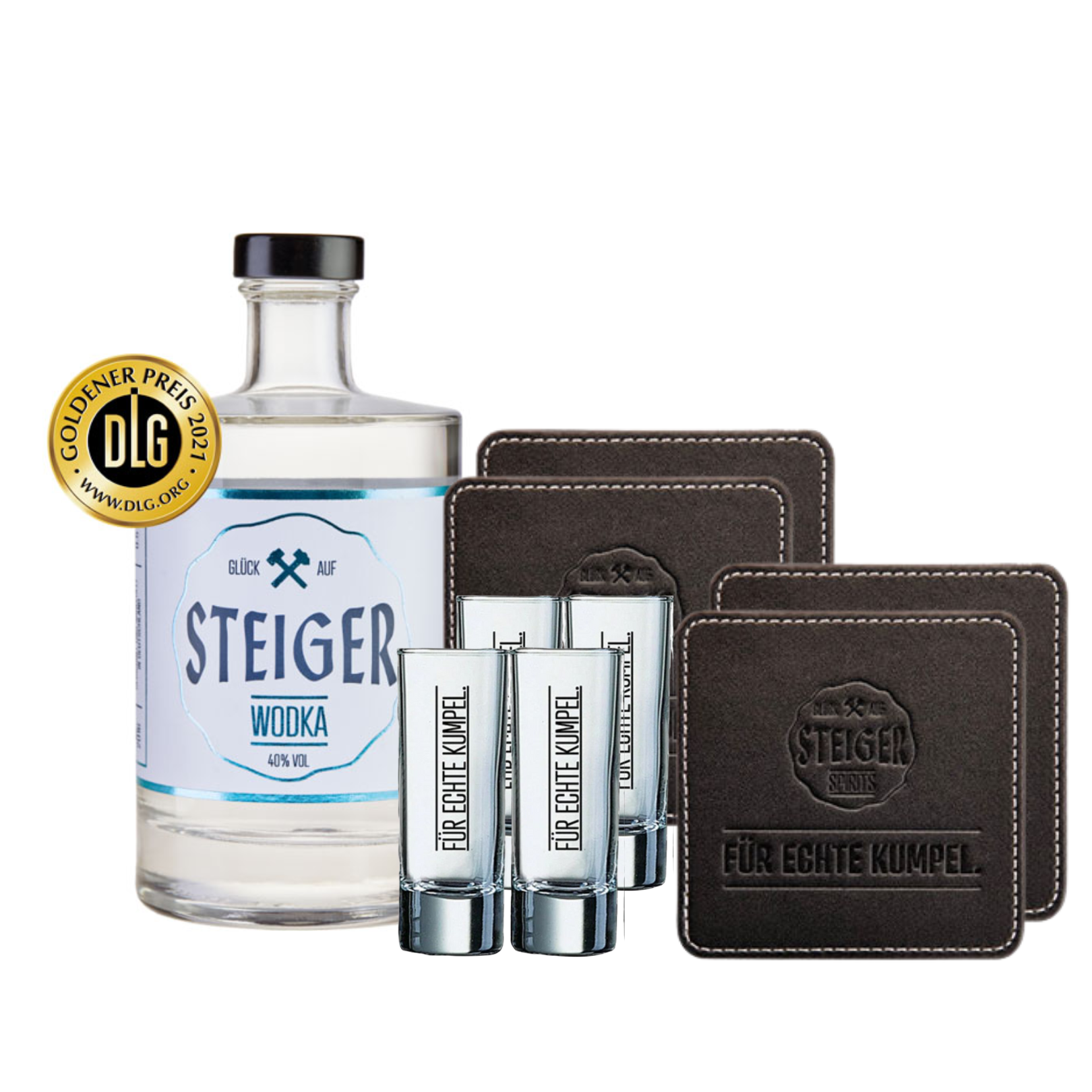 Steiger Wodka inkl. Gläser und Untersetzer