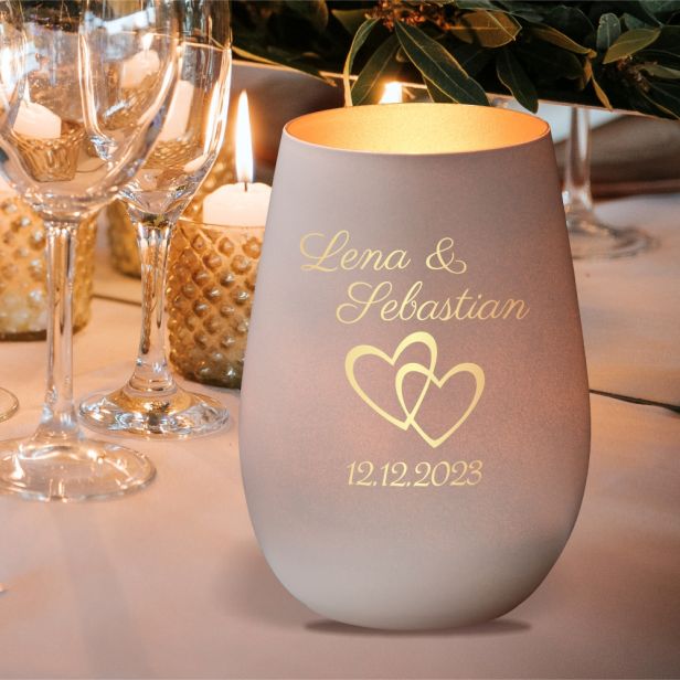 Windlicht Hochzeit Herzen - personalisiert