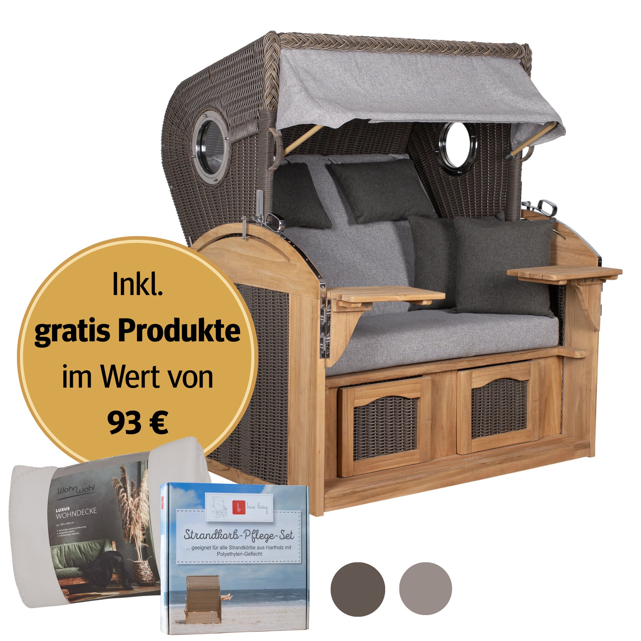Strandkorb 2,5-Sitzer Komplettset | Teakholz – Nordsee