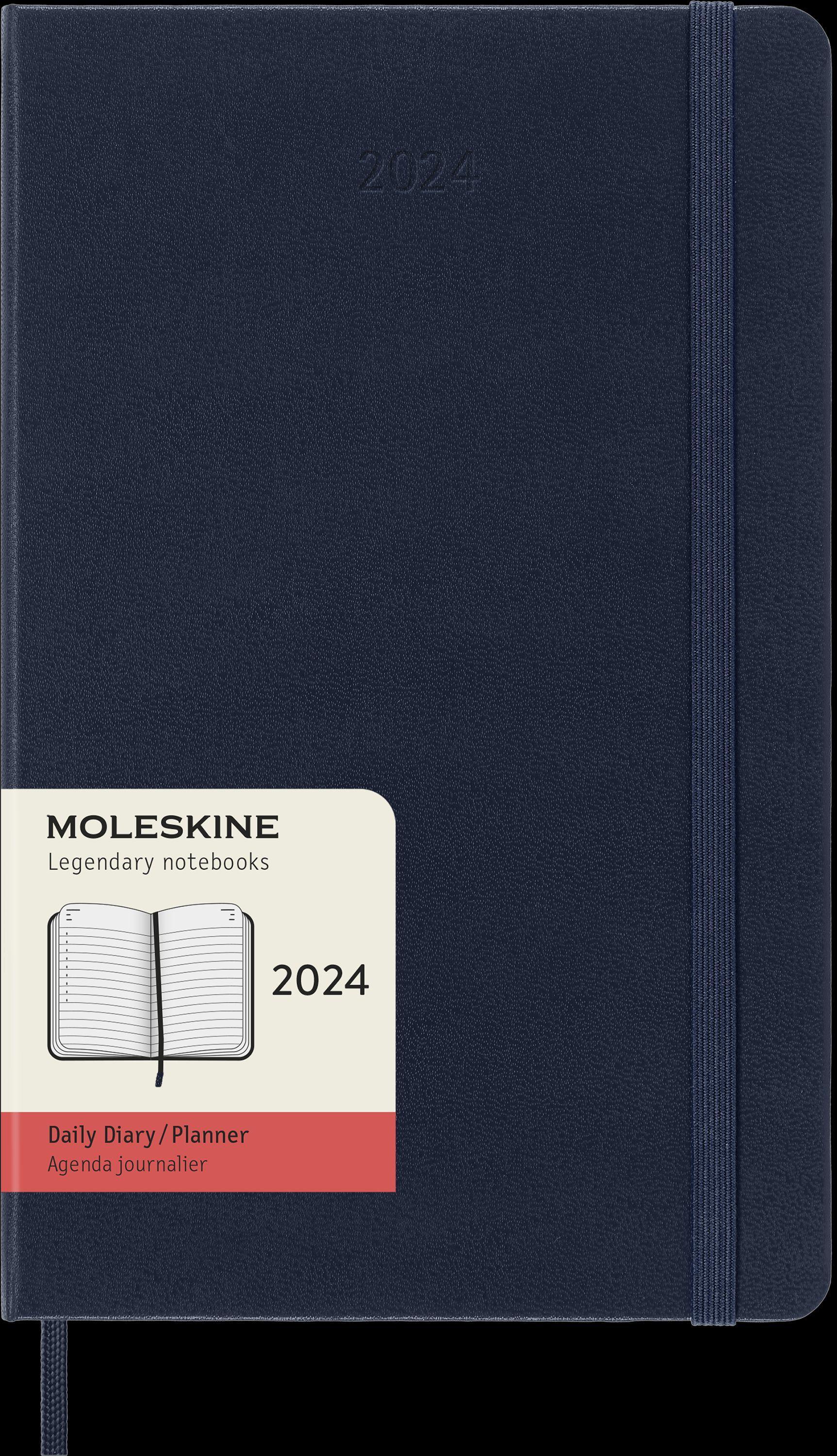 Moleskine 12 Monate Tageskalender 2024, Large/A5, Saphir Engl. Kalendarium