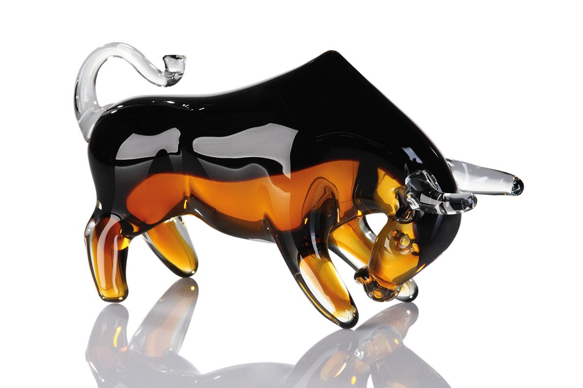 Glasskulptur Stier schwarz/braun