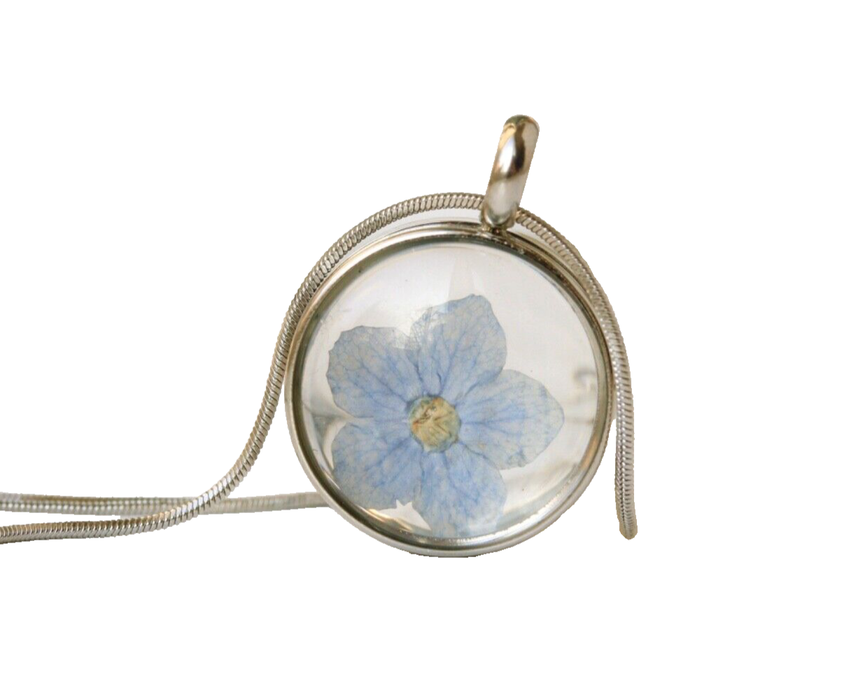 Vergissmeinnicht Halskette Gold Plattiert Oder Edelstahl Kette Handbemalt Inspiriert Von Vintage Emaille Blumenschmuck Geschenkidee (40, Silber