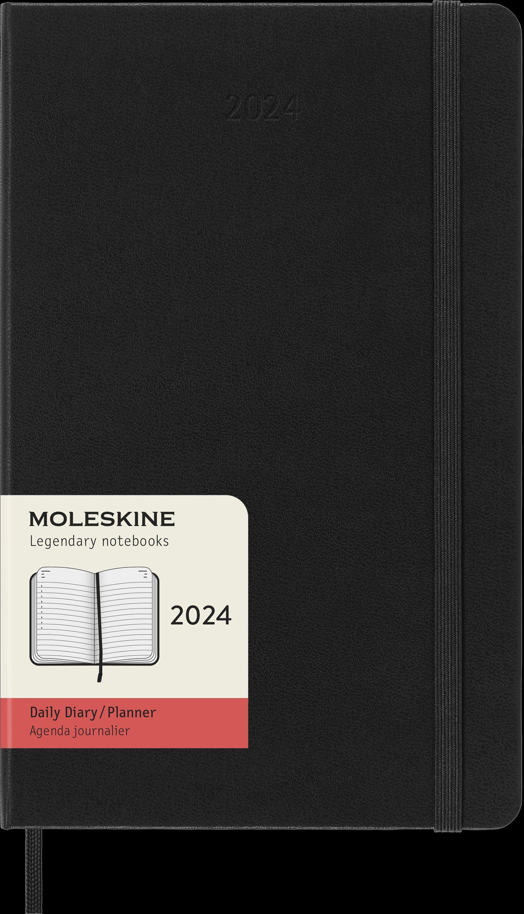 Moleskine 12 Monate Tageskalender 2024, Large/A5, Schwarz Engl. Kalendarium