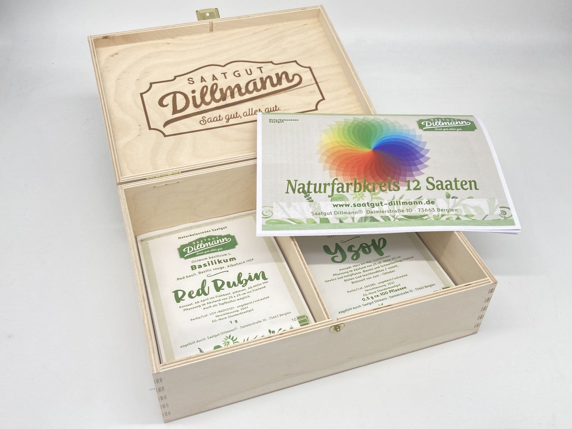Bio-Saatgut-Box aus Holz: "Naturfarbkreis"
