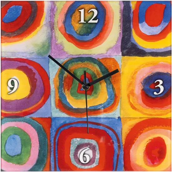 Wanduhr aus Glas | Farbstudie Quadrate – Wassily Kandinsky