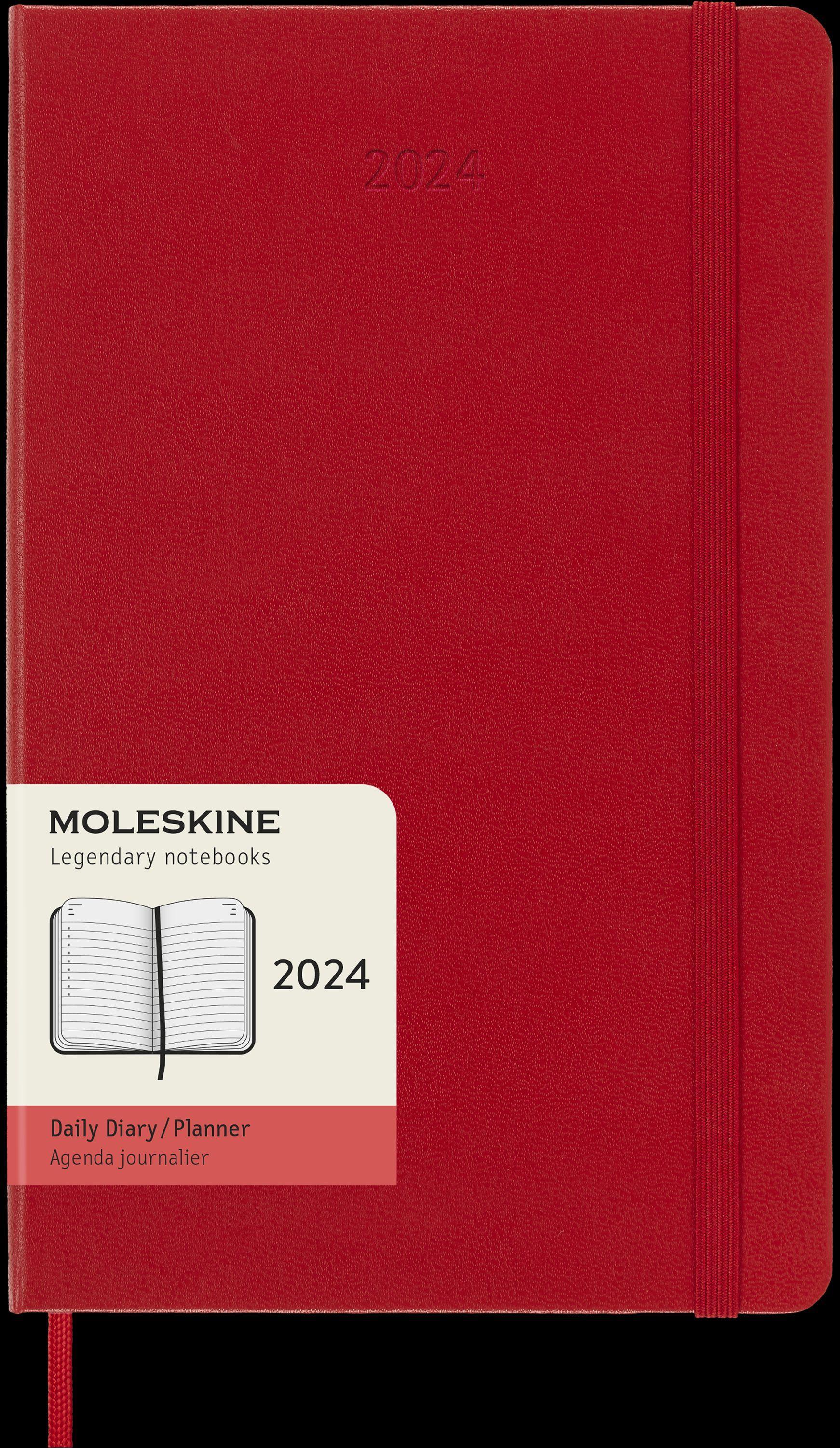 Moleskine 12 Monate Tageskalender 2024, Large/A5, Scharlachrot Engl. Kalendarium