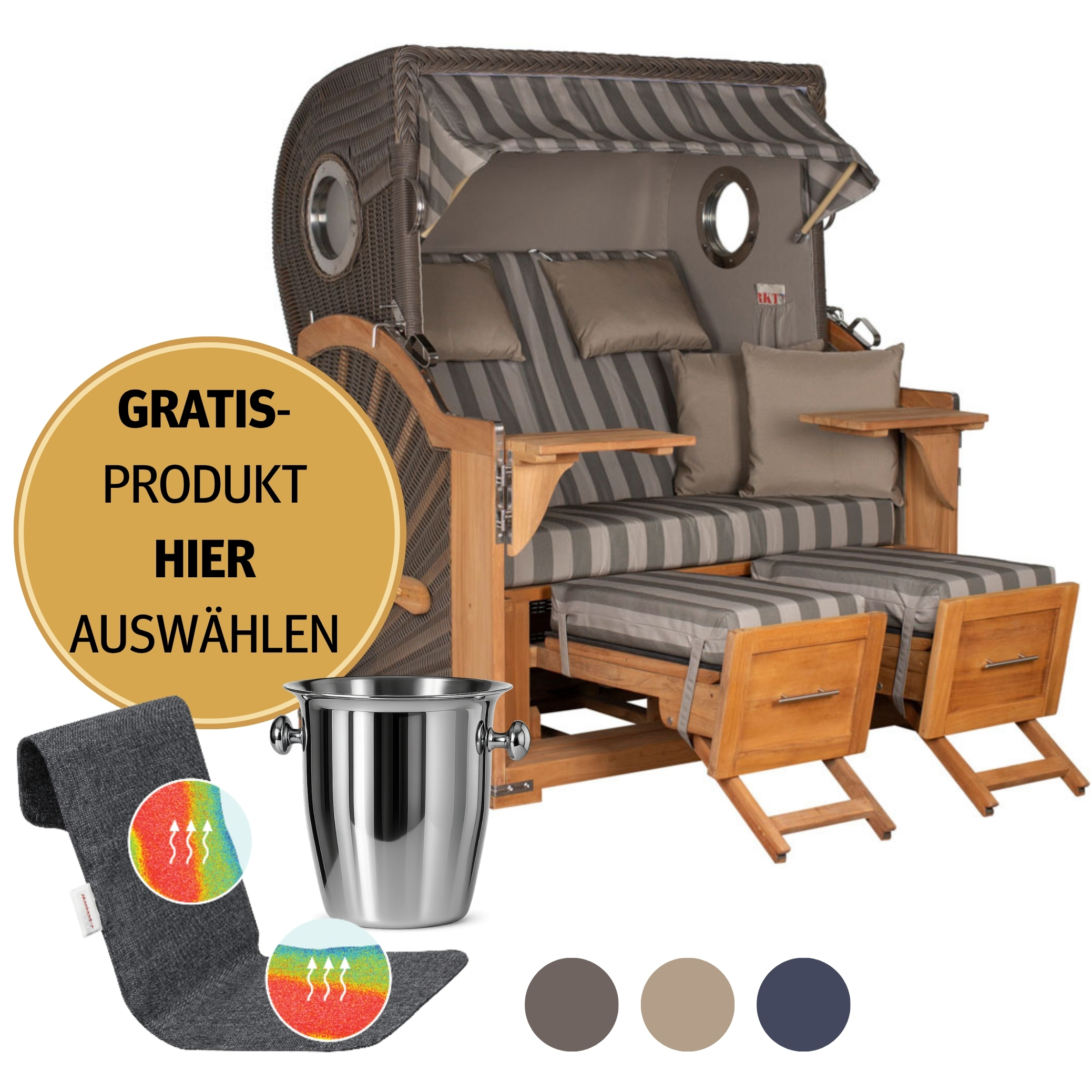 Strandkorb 2,5-Sitzer Komplettset | Teakholz – DÜNENKÖNIG XL