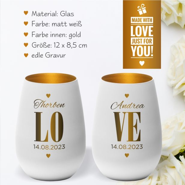 Windlicht 2er Set Hochzeit Love - personalisiert