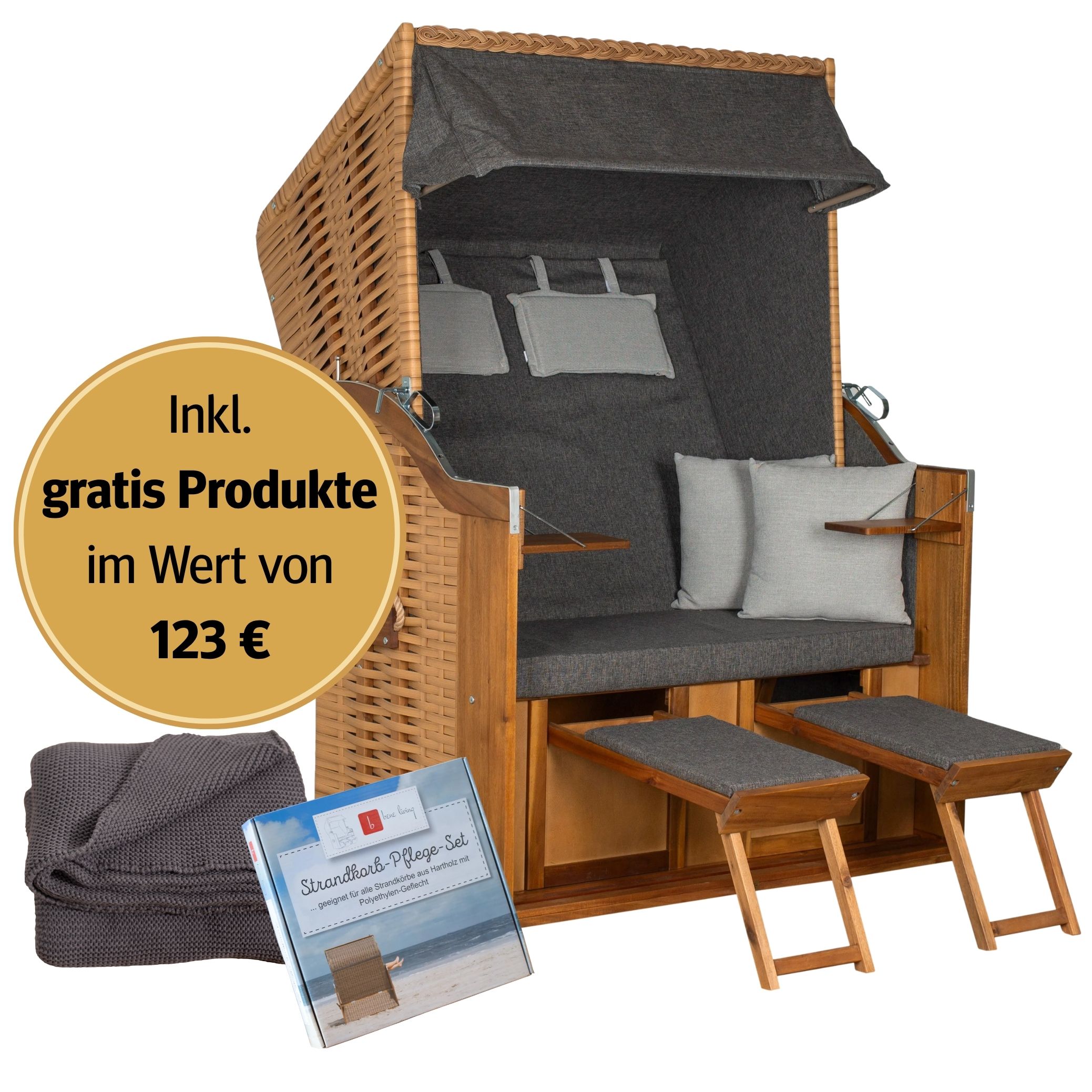 Strandkorb 2-Sitzer Komplettset | FSC® Akazienholz – Meeresrauschen