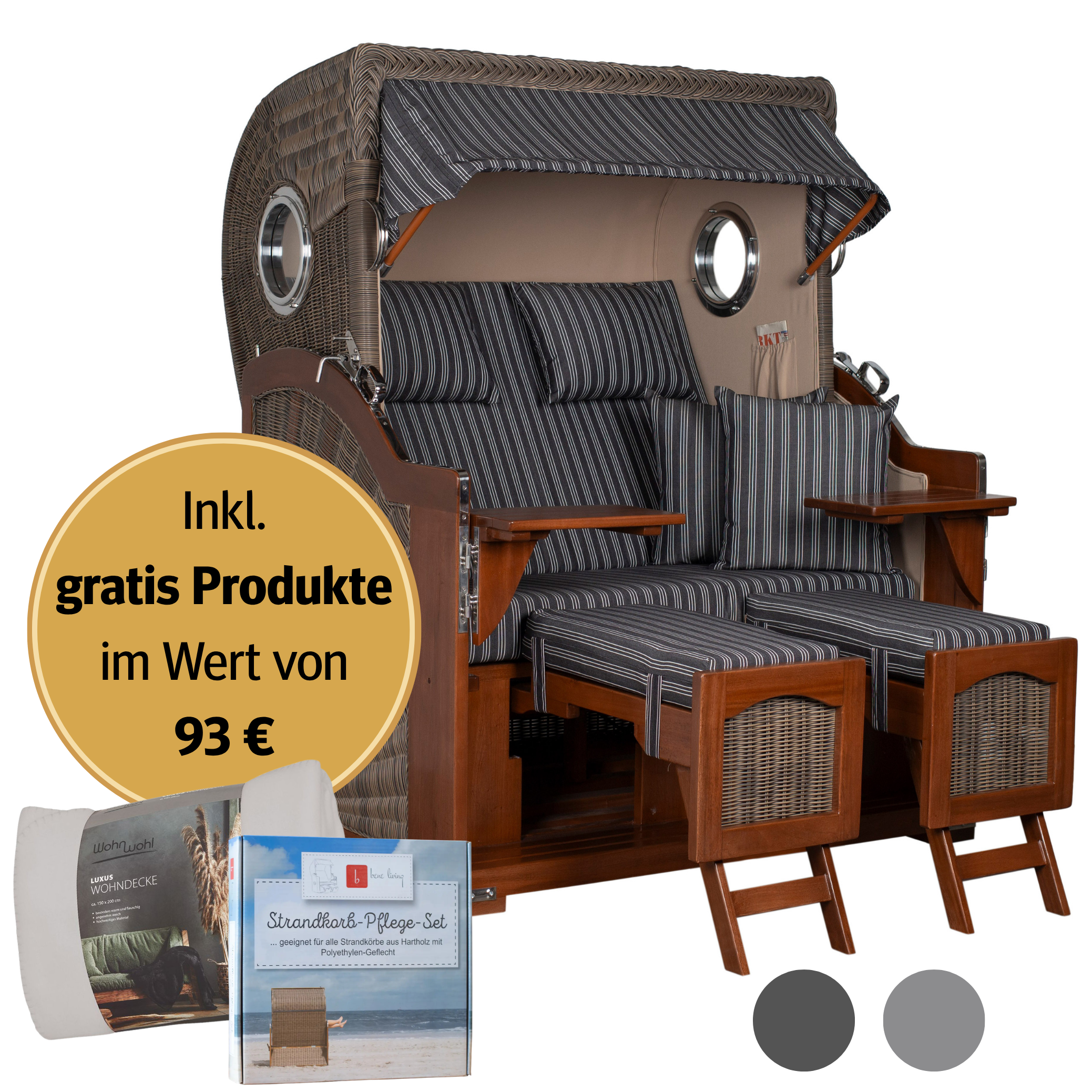 Strandkorb 2-Sitzer Komplettset | Mahagoniholz – Düne