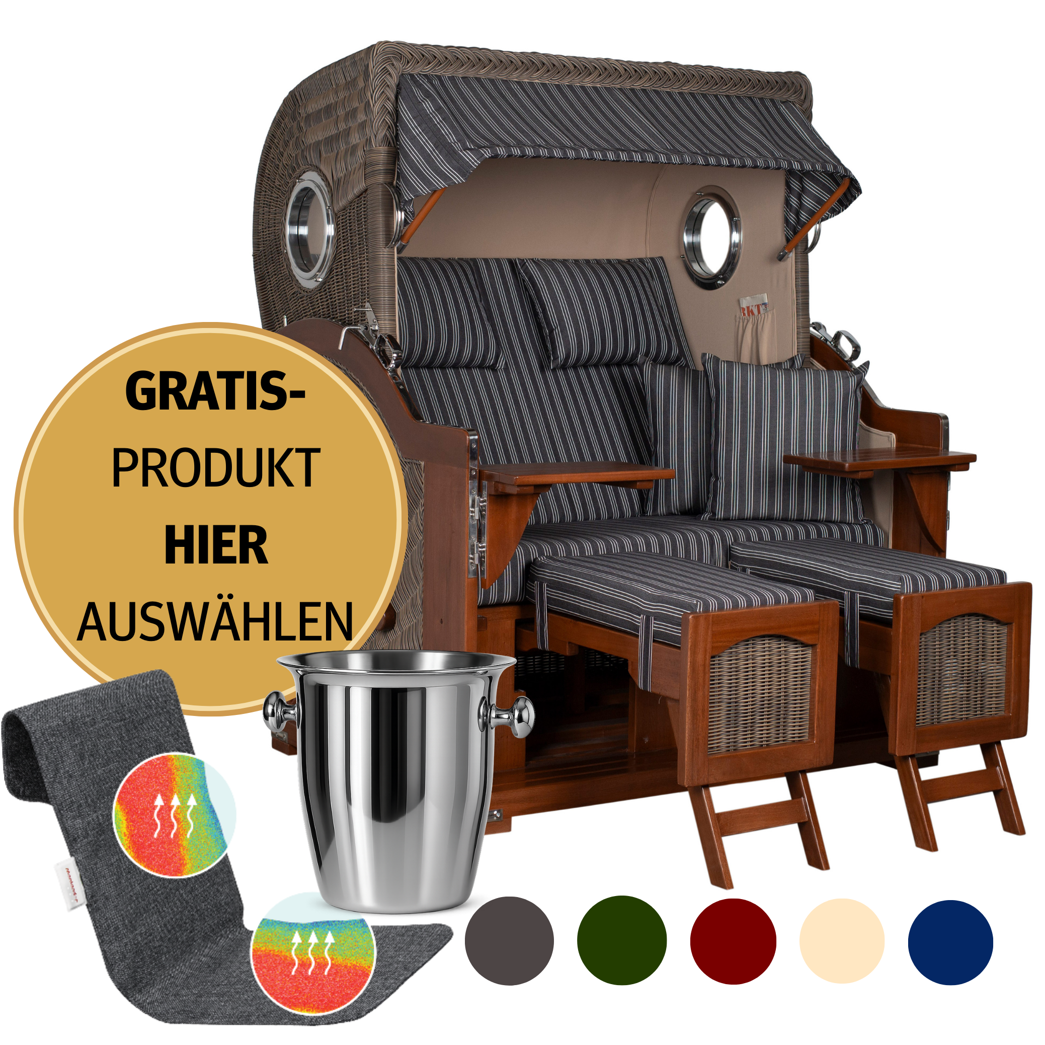 Strandkorb 2-Sitzer Komplettset | Mahagoniholz – Düne