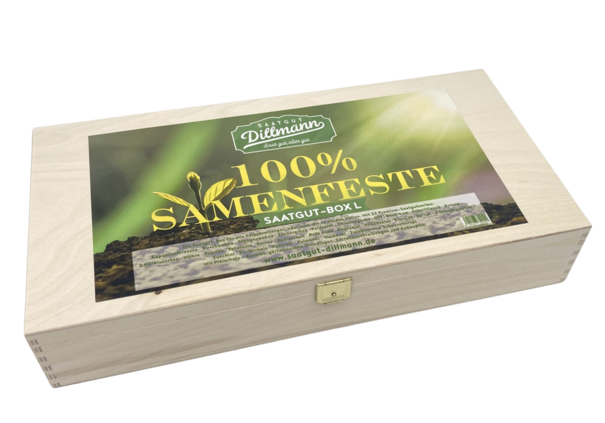 Saatgut-Box aus Holz: "100% Samenfest"